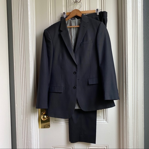 Pronto Black Oxford 2B Kelly Op Grid Print Two 2 Piece Suit